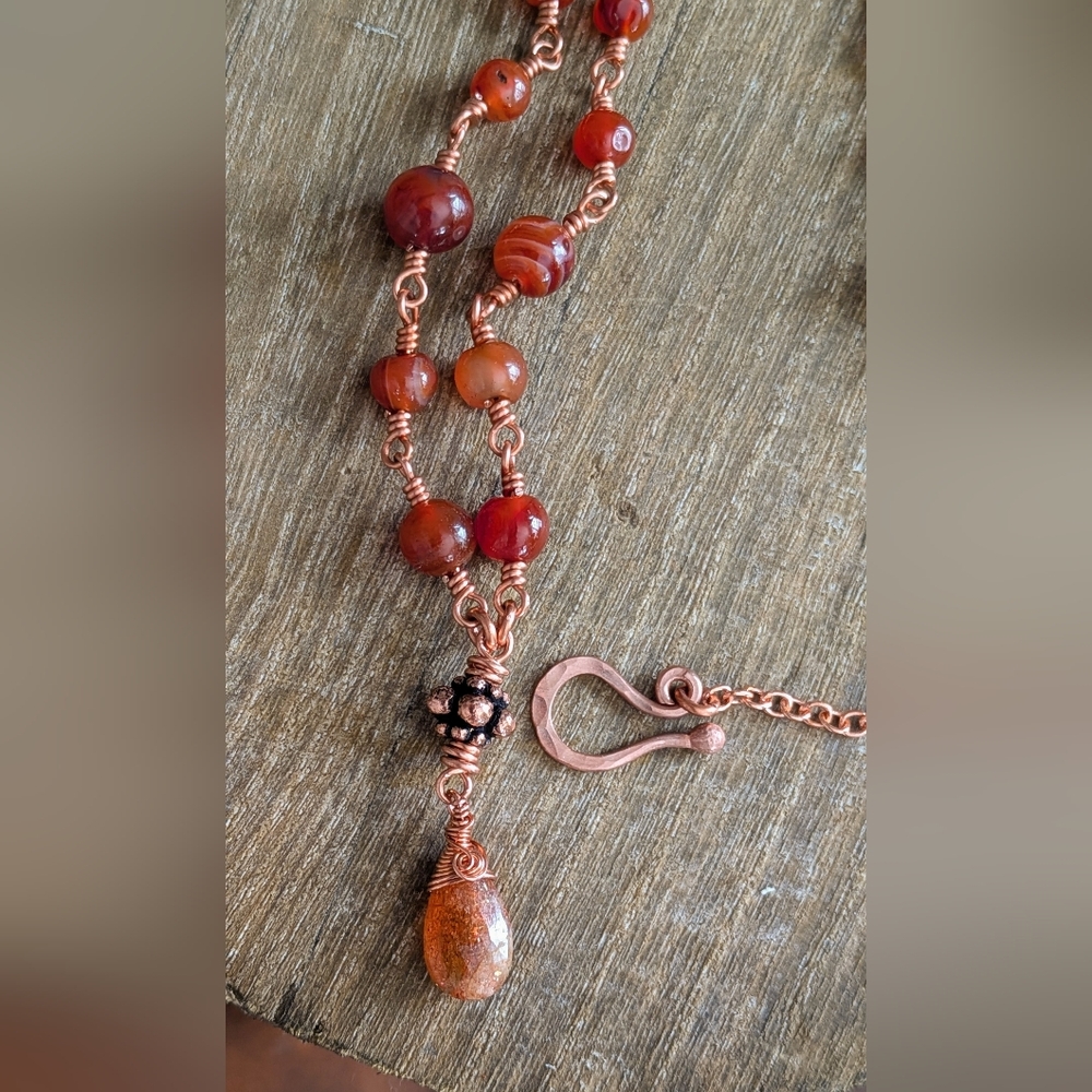 Elegant Carnelian Agate Necklace Artisan Crafted Copper Chain - Picture 15 of 15